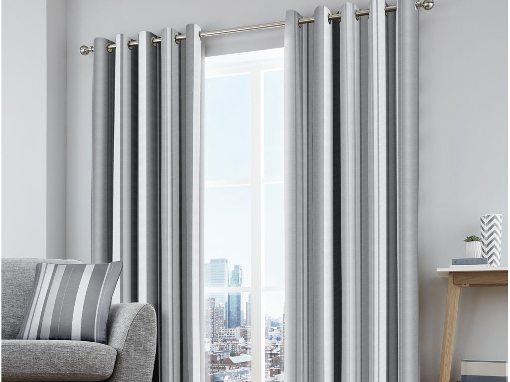 Fusion Whitworth Grey Lined Eyelet Curtains And Cushion