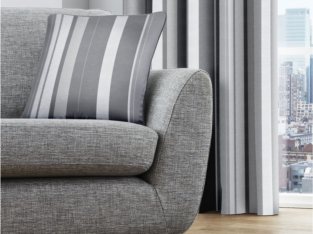 Fusion Whitworth Grey Lined Eyelet Curtains And Cushion