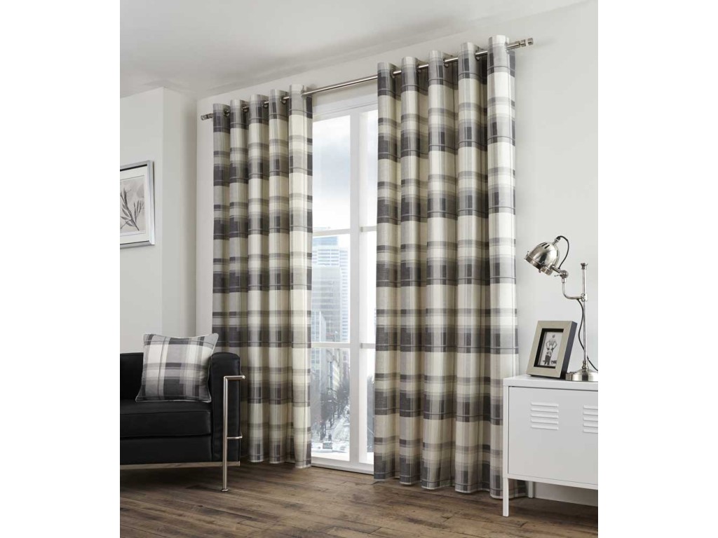 Fusion Balmoral Check Eyelet Slate Curtains And Cushions