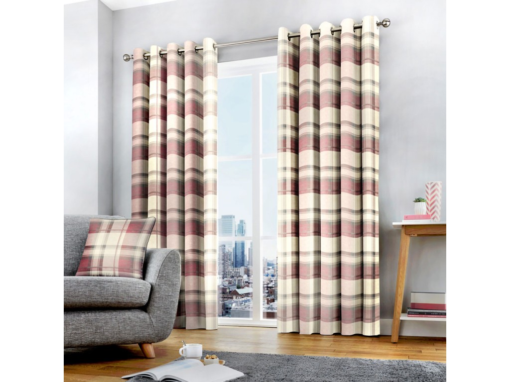 Fusion Balmoral Check Blush Lined Eyelet Curtains