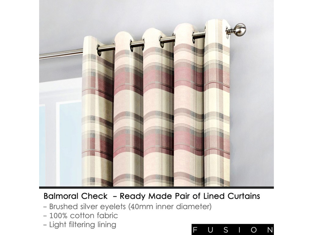 Fusion Balmoral Check Blush Lined Eyelet Curtains