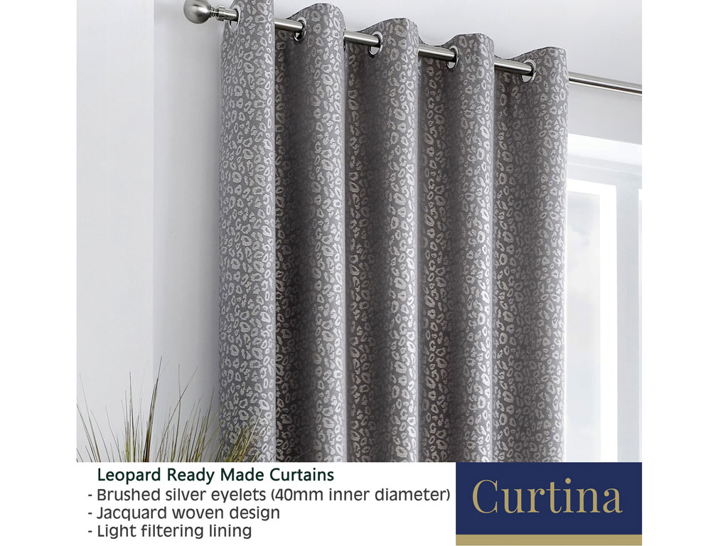 Curtina Leopard Graphite Eyelet Curtains And Cushions