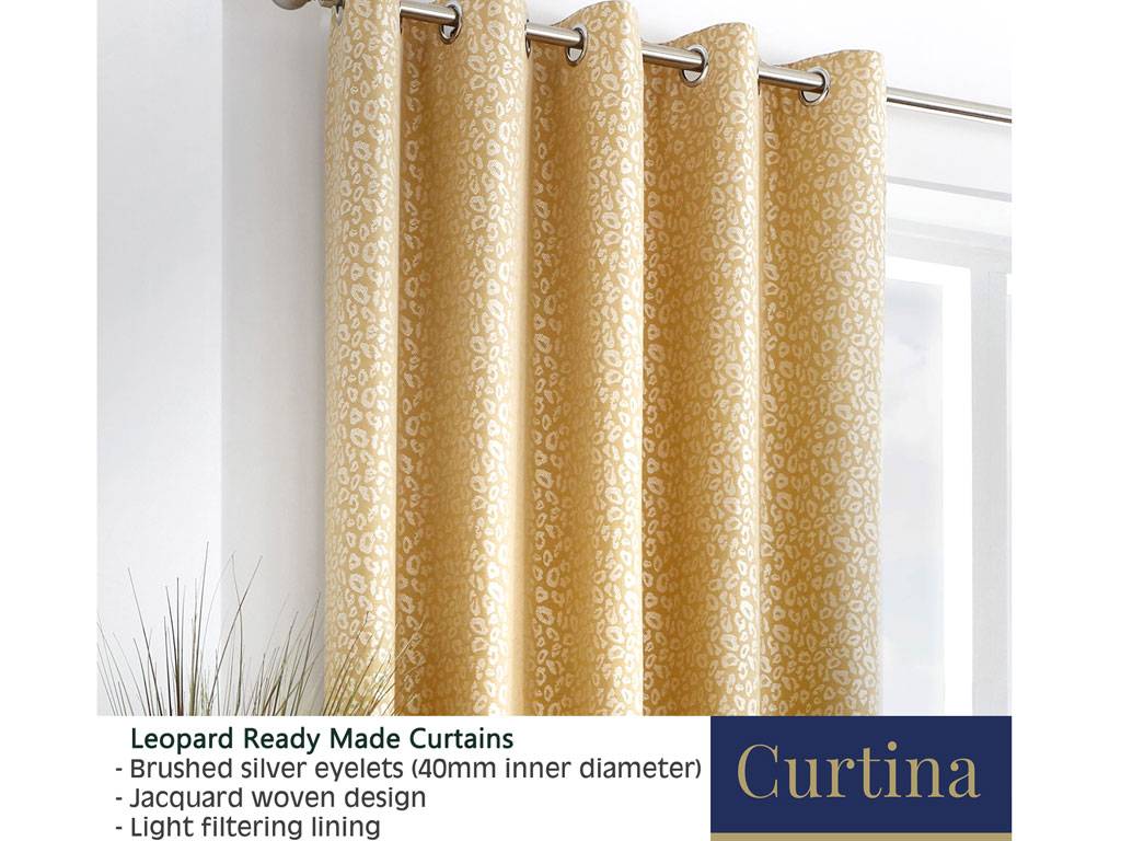 Curtina Leopard Ochre Eyelet Curtains And Cushions