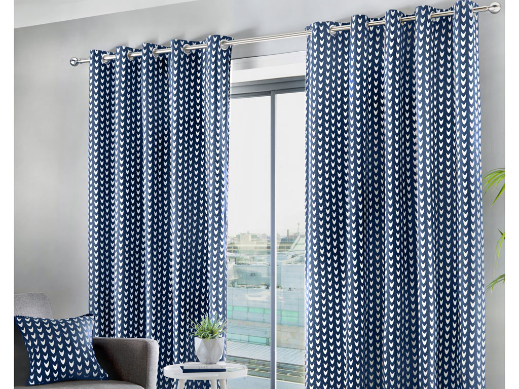 Appletree Dari Navy Eyelet Curtains And Cushions