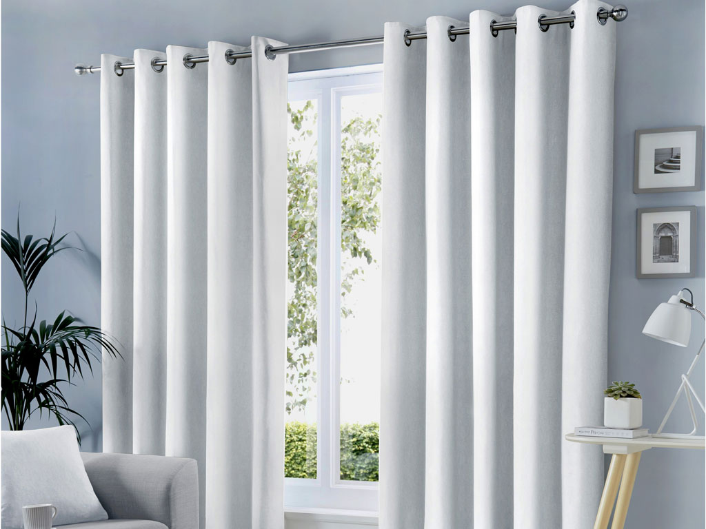 Fusion Eyelet Sorbonne White Curtains And Cushions
