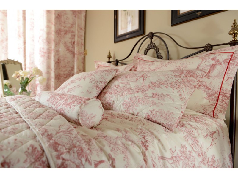 Toile De Jouy Antique Red Lined Curtains