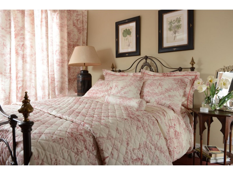 Toile De Jouy Antique Red Lined Curtains
